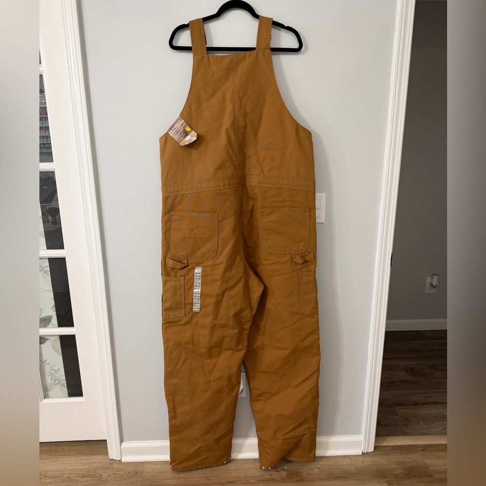 Carhartt 38x34 NEW With Tags Insulated Duck Bib Overalls Brown Quilted Workwear - Picture 7 of 7